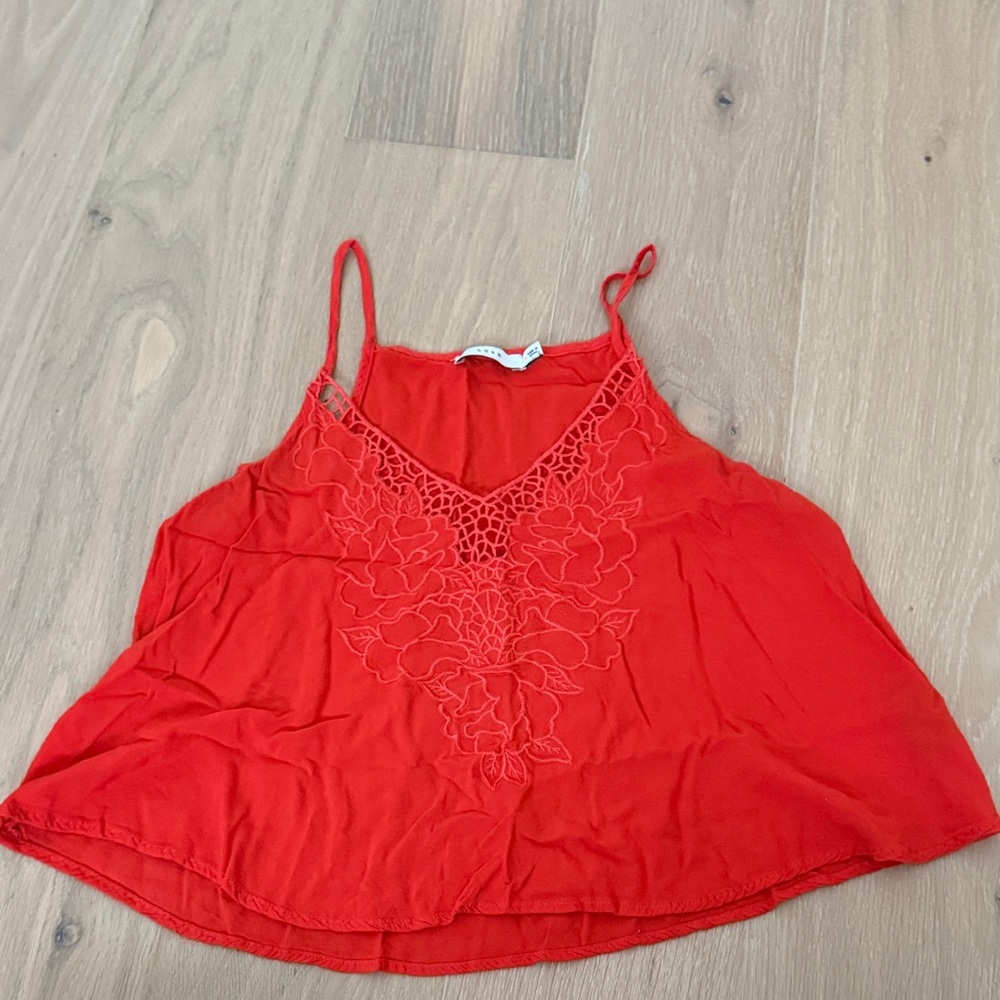 Lush Vibrant Red Camisole with Lace Accent